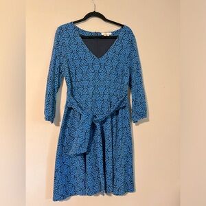 BODEN - paisley light blue and navy pattern - Ponte Wrap Dress - US 14 / UK 18
